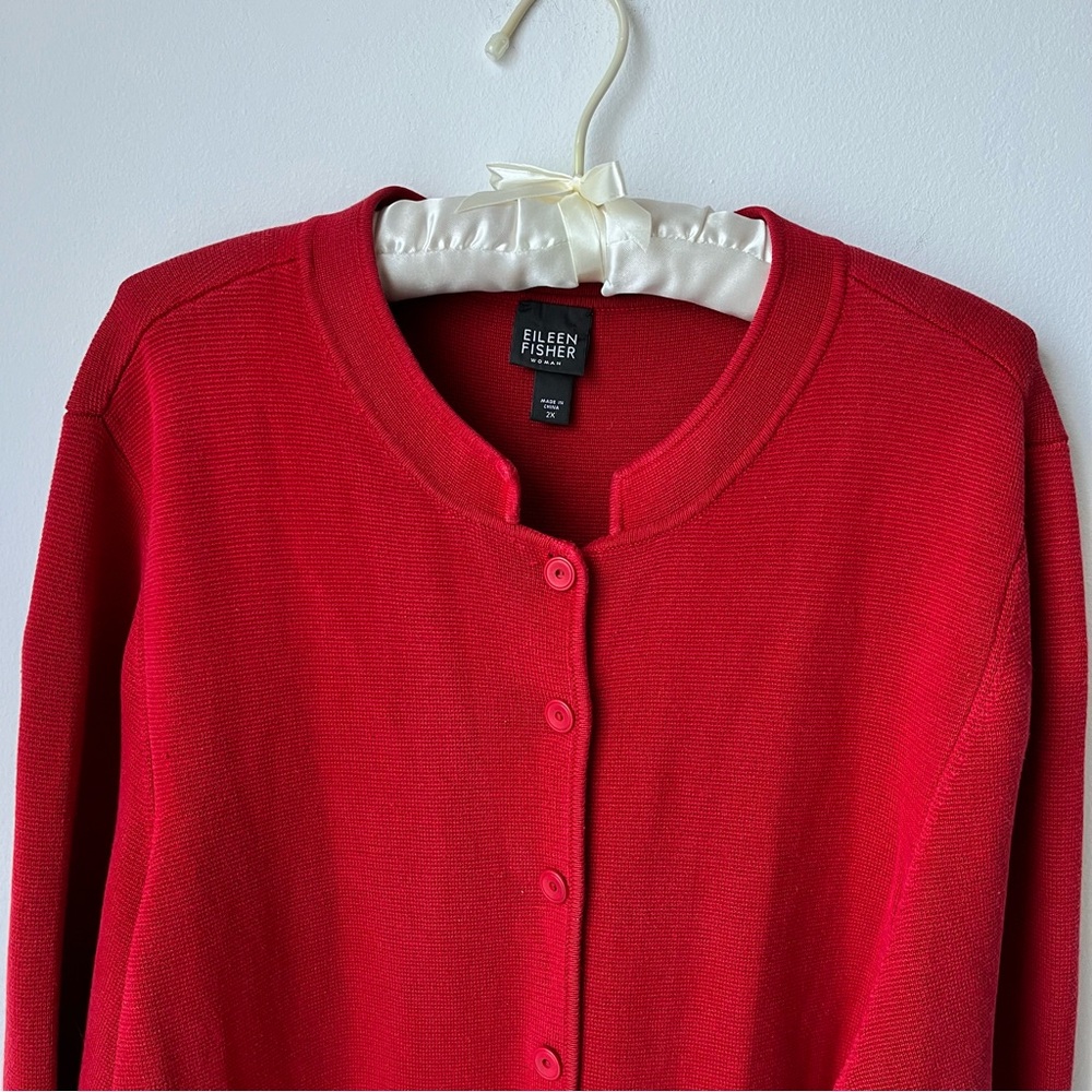Eileen Fisher Woman Silk and Cotton Interlock Button Front Long Cardigan Sz 2X - Picture 2 of 7